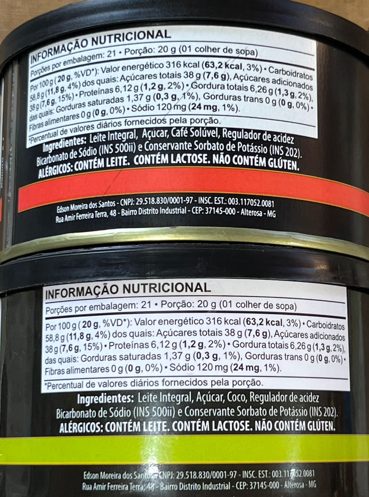 Tabela Nutricional Doce de Leite Com Coco/Café