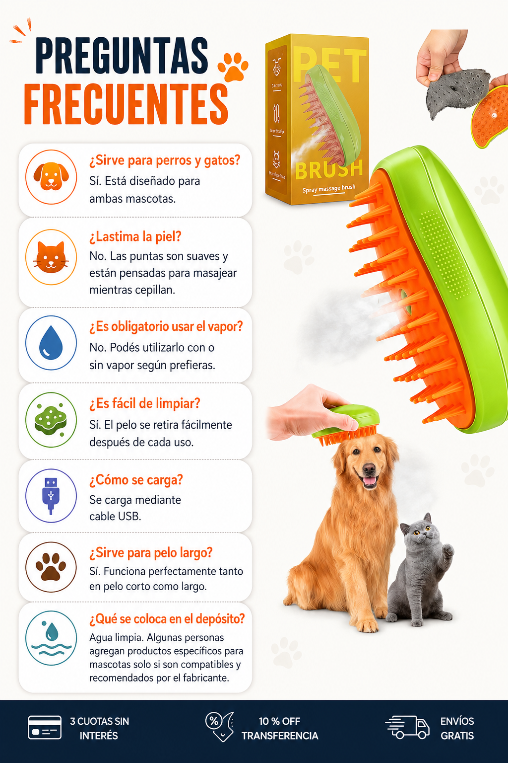 Preguntas frecuentes sobre el cepillo Pet Brush
