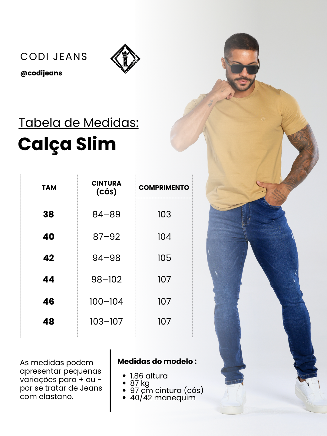 Tabela de Medidas Calça Slim