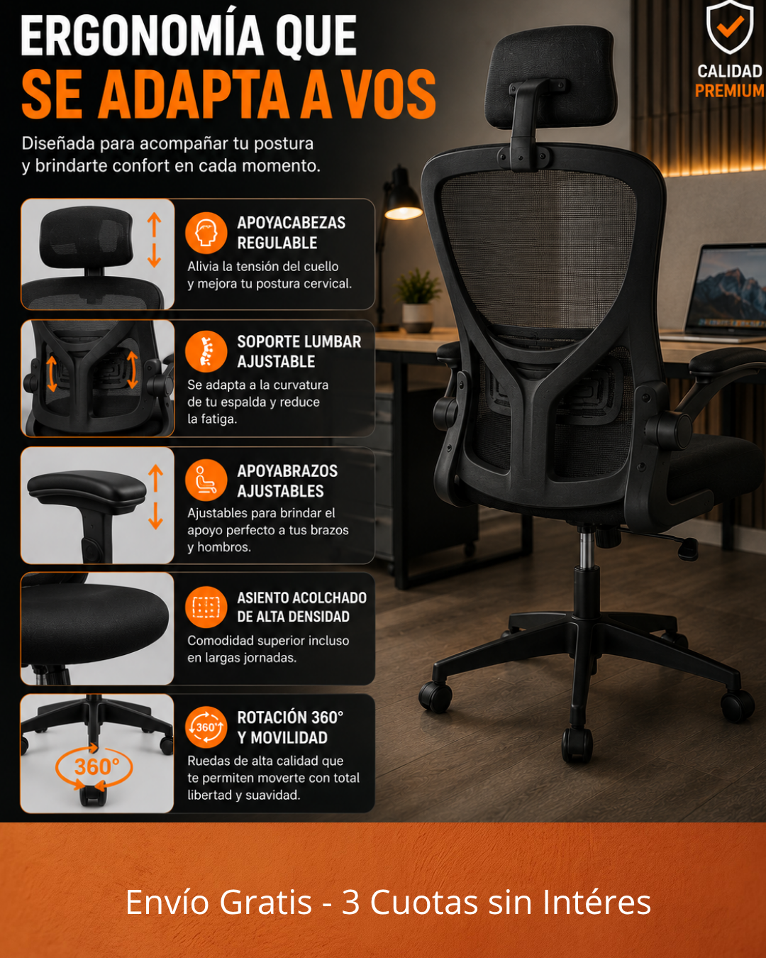 Pack 2 Sillas Ergonómicas Negras
