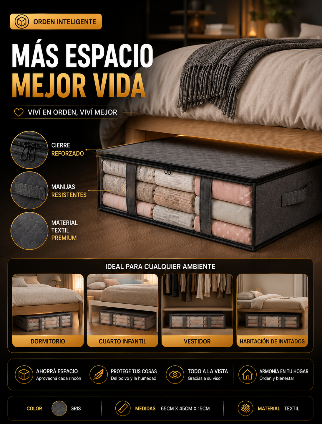 Uso del organizador bajo cama