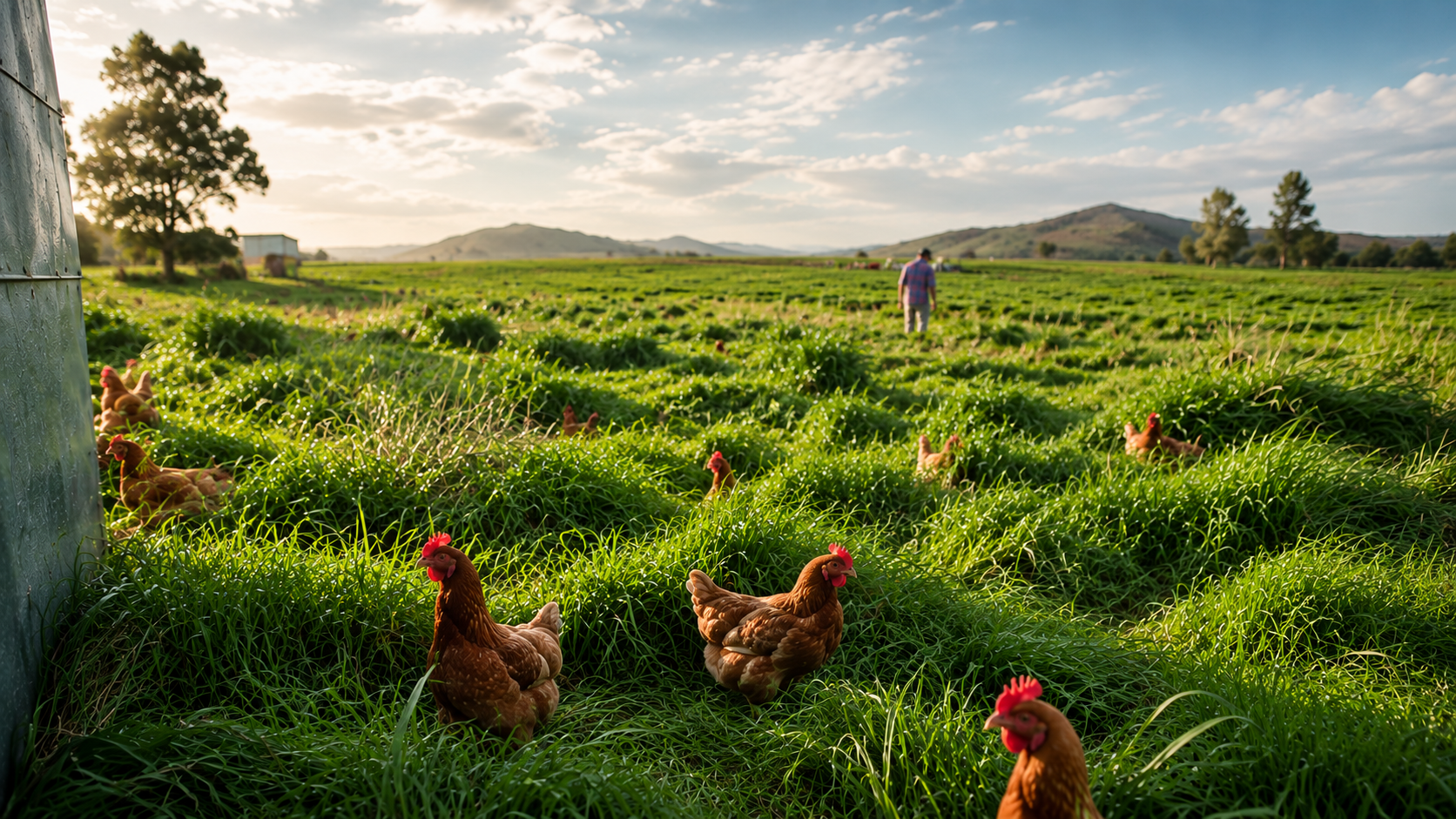 Gallinas pastoriles criadas al aire libre en La Tandilera, Tandil.