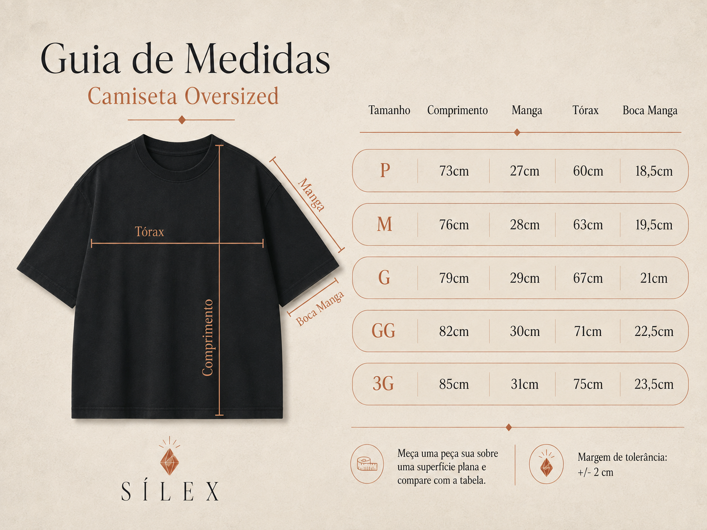 Guia visual de medidas — Oversized