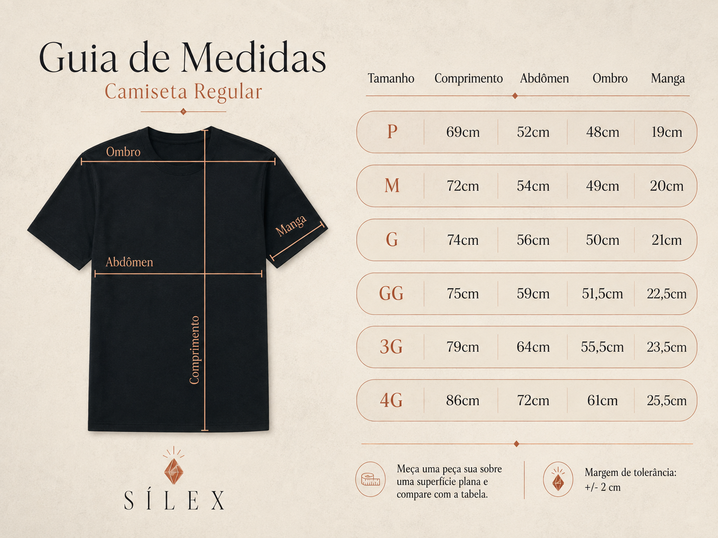 Guia visual de medidas — Camiseta Regular