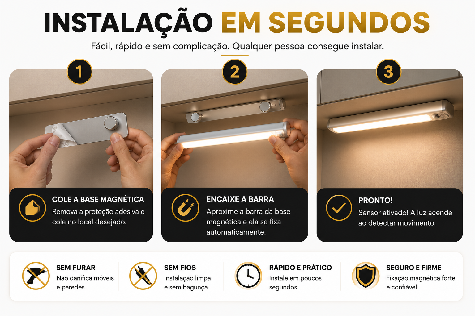 Instala&ccedil;&atilde;o da Barra de LED em tr&ecirc;s passos