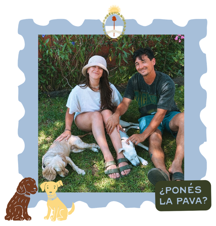 Diegui y Chinita con Cocca y Charly, con elementos de la marca Charco