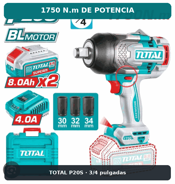 Llave de impacto TOTAL P20S 1750 Nm.