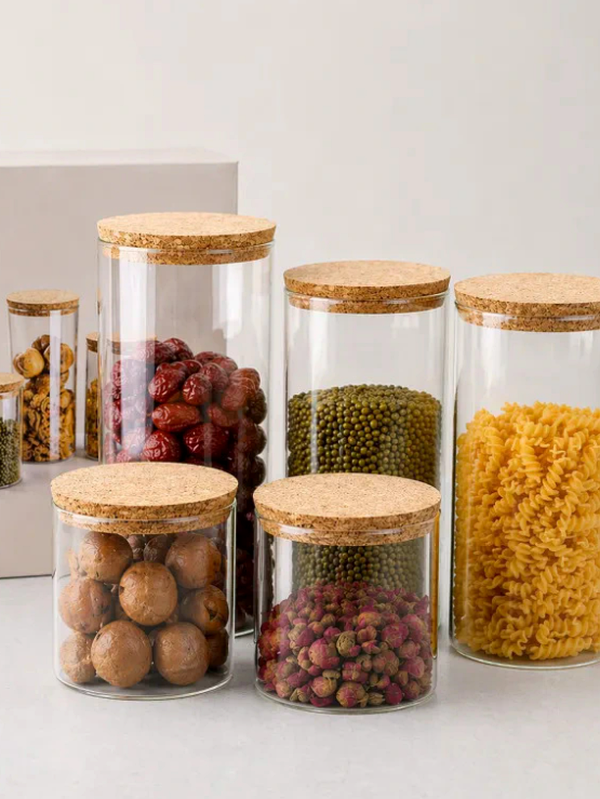 Set de 5 frascos de vidrio con tapa de corcho Velissea