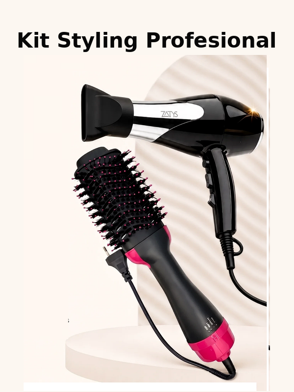 Kit Styling Profesional: cepillo modelador 3 en 1 y secador Zatys 1500W