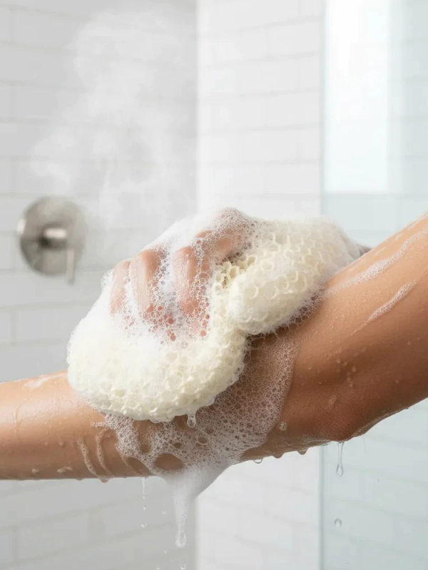 Manopla exfoliante Velissea en uso