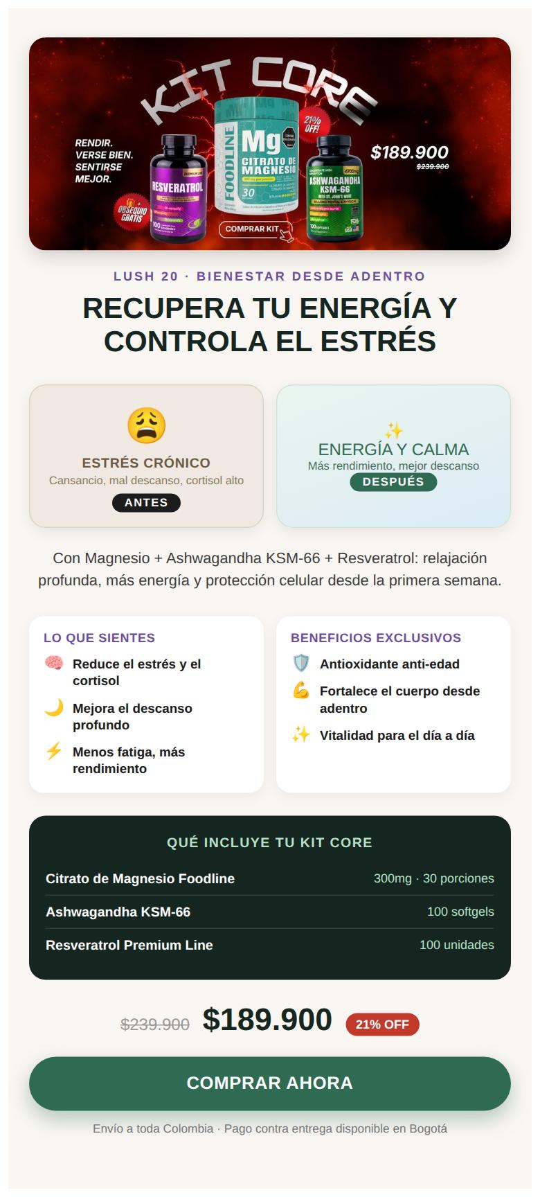 Kit Core Lush 20 - Recupera tu energia y controla el estres