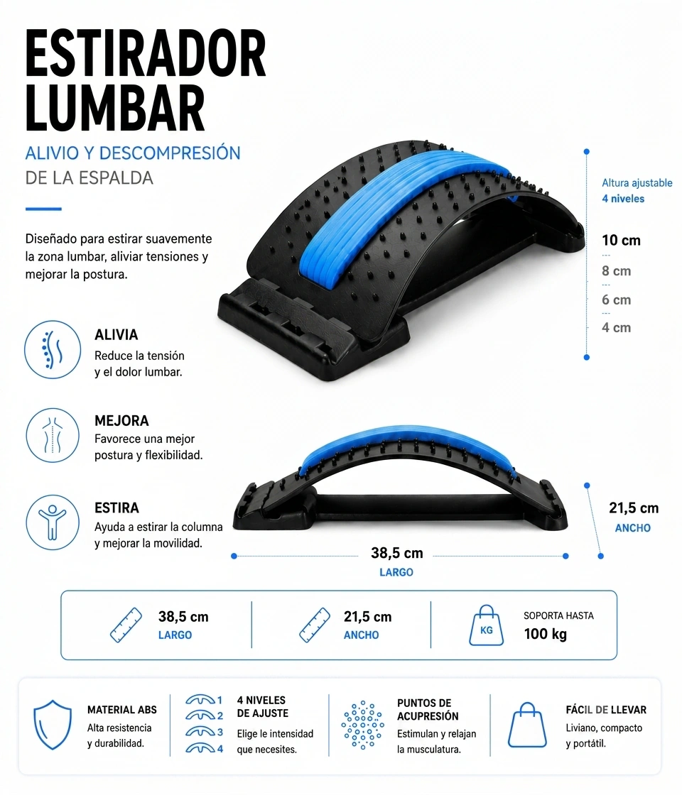 Estirador Lumbar Relax Lab - alivio y descompresion de la espalda, especificaciones