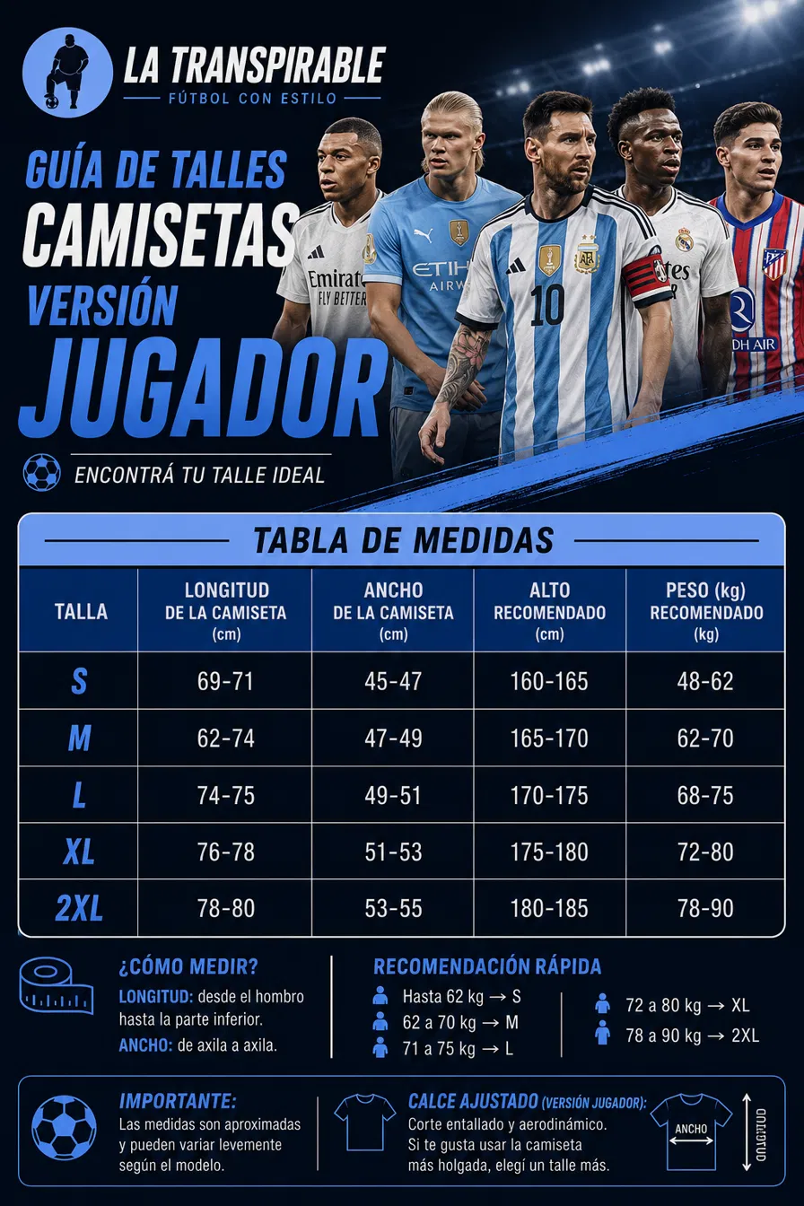 Guía de talles - Versión Jugador
