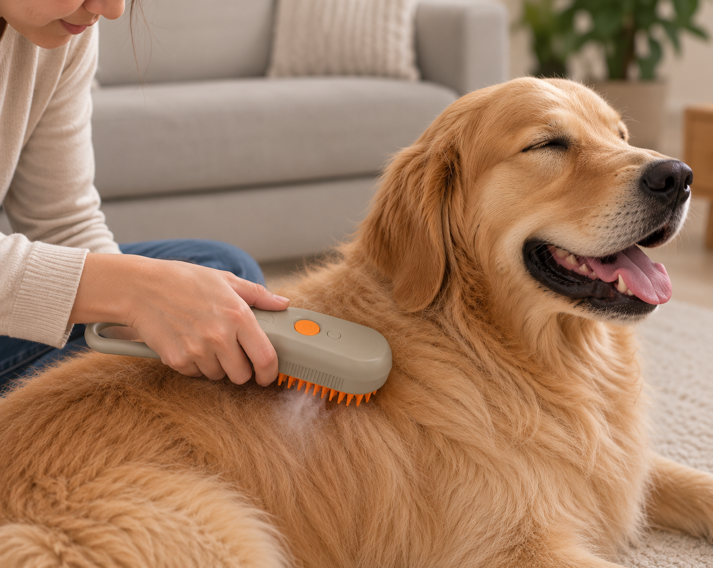 Cepillando a la mascota con la bruma activa