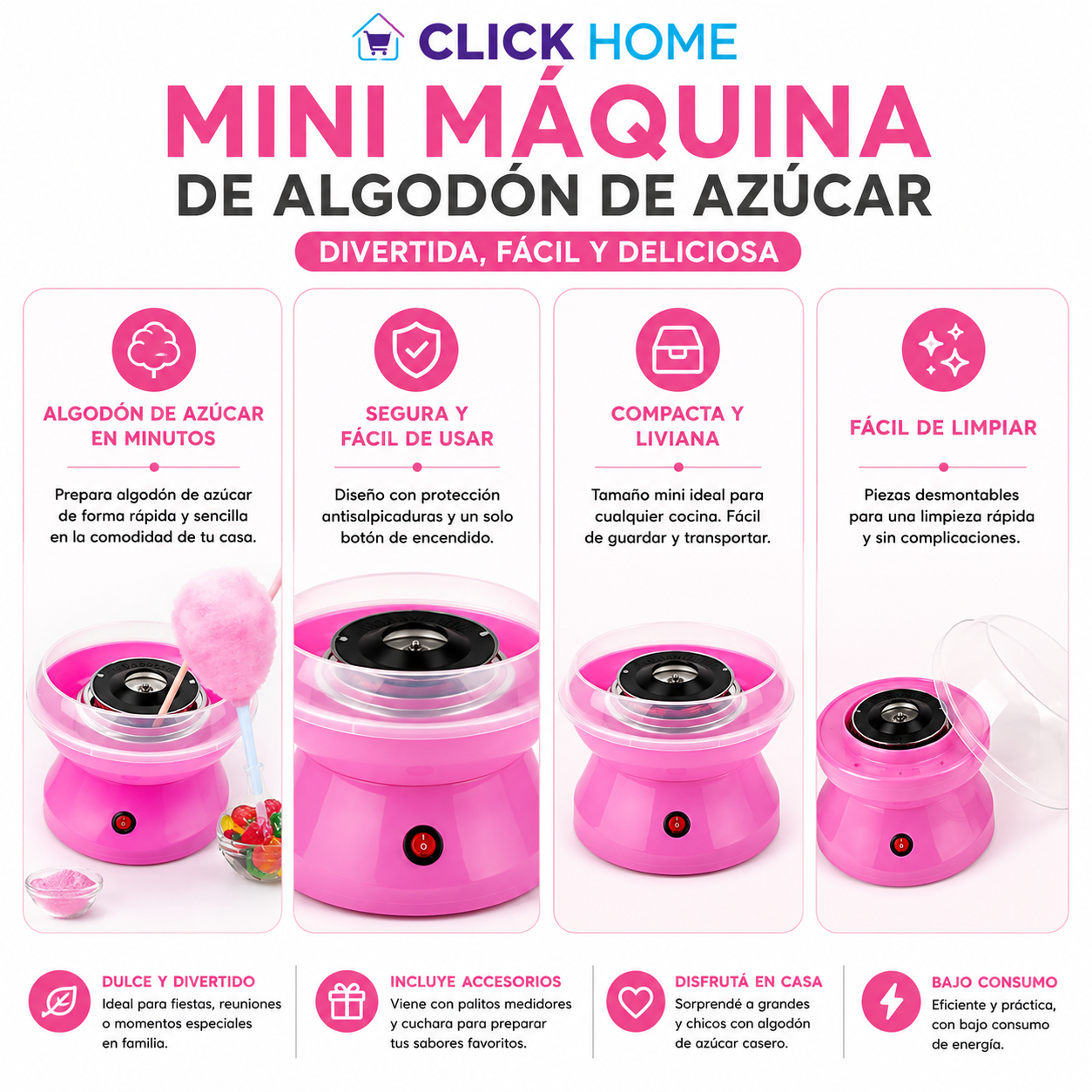 Mini máquina de algodón de azúcar de Click Home