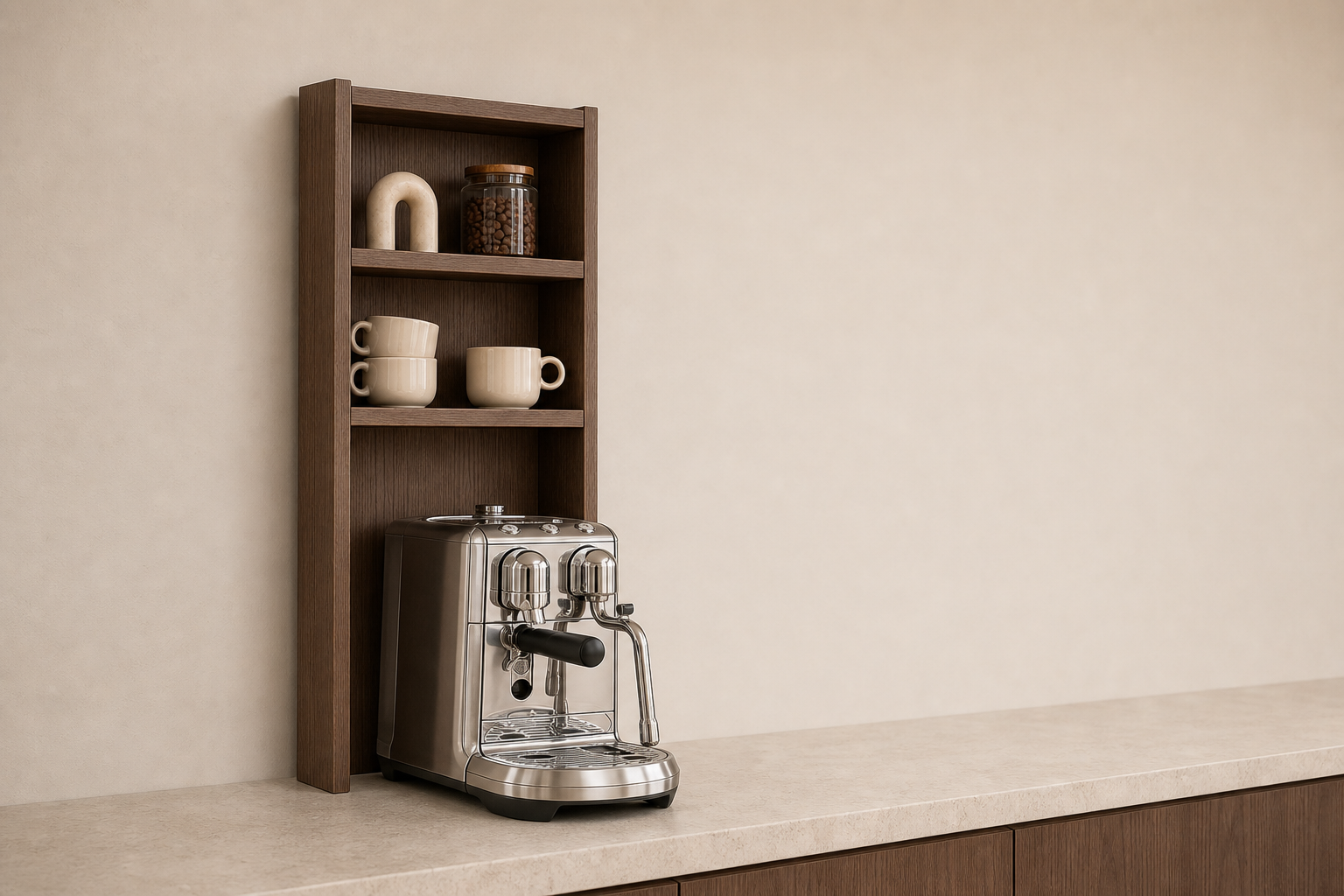 Vista lateral del Coffee Corner Mini mostrando su profundidad compacta
