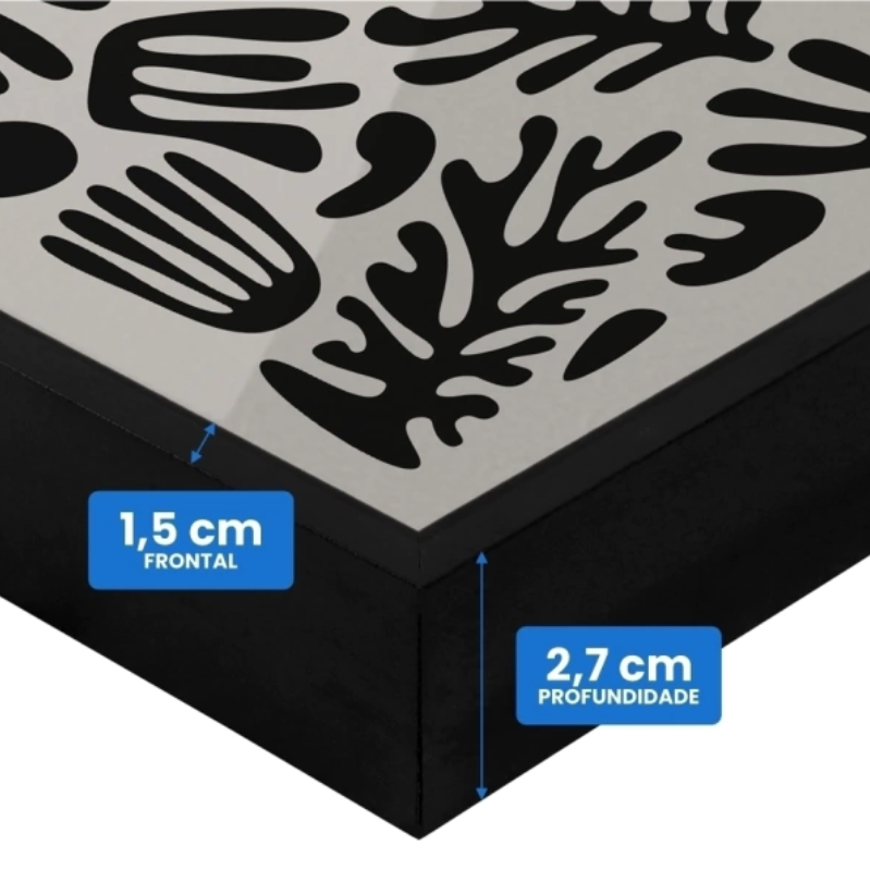 Moldura Caixa preta para quadro decorativo Dente de Le&atilde;o: perfil robusto e tridimensional
