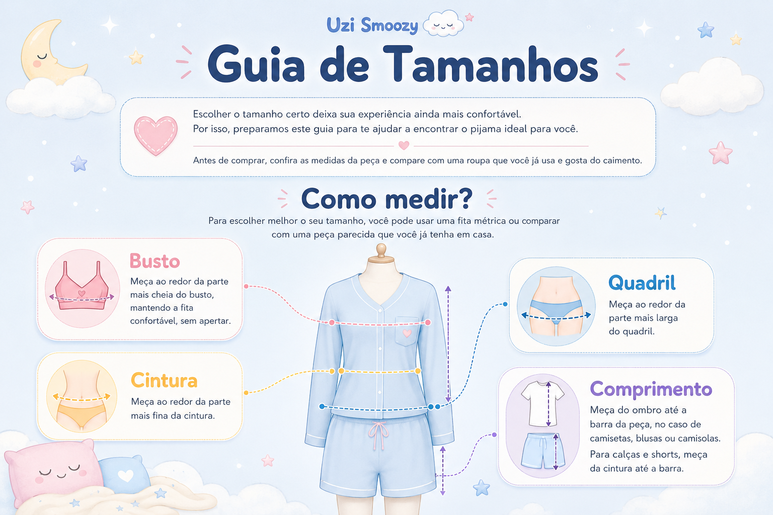 Guia de tamanhos da Uzi Smoozy