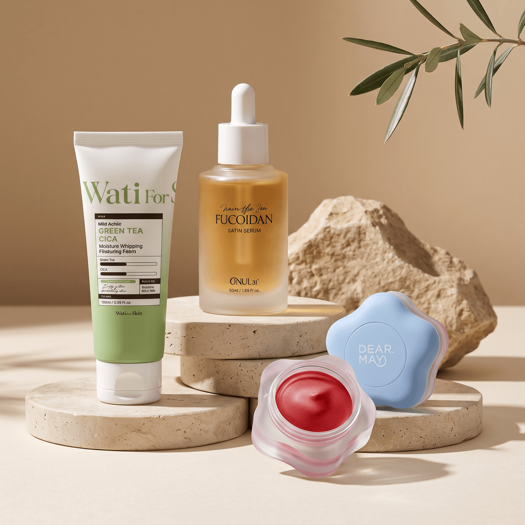 Seleção de produtos de beleza cuidadosamente organizada