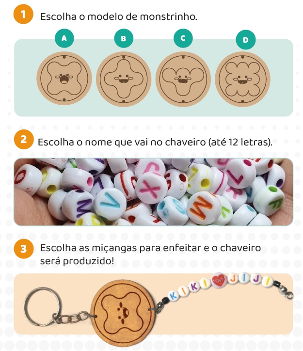 tr&ecirc;s etapas para escolher o seu chaveiro personalizado