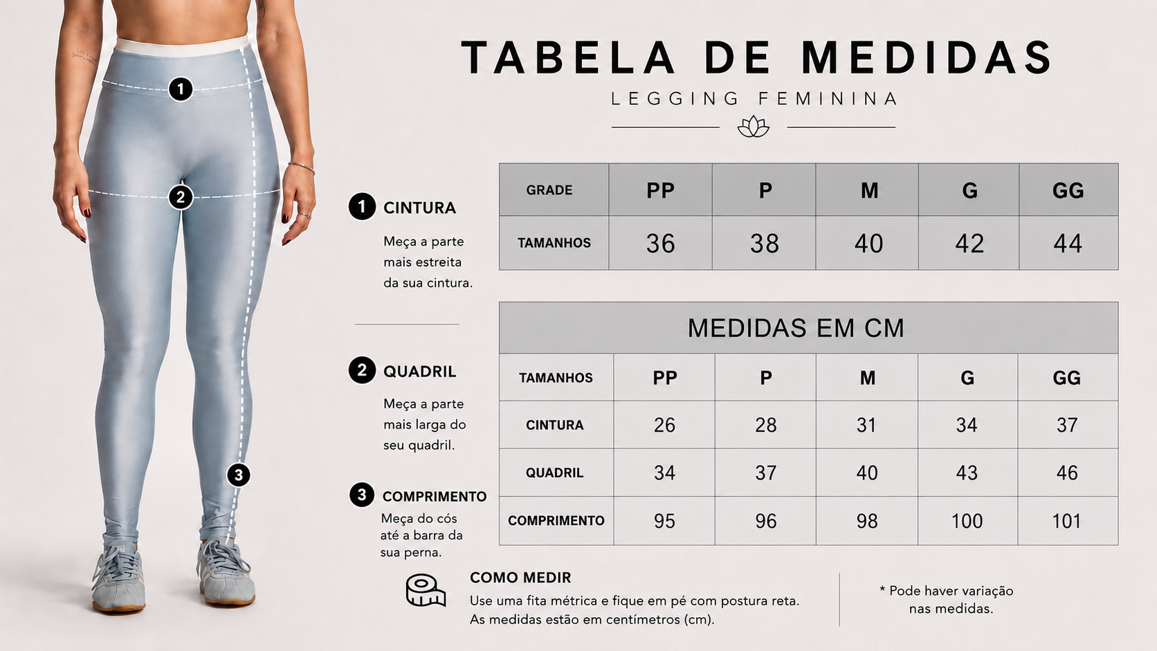 Tabela de Medidas Legging Feminina