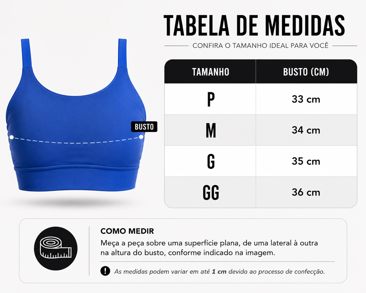 Tabela de Medidas Top Gult Essentials