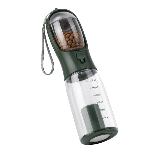 Botella Toby's 3 en 1: dispensador de comida, dep&oacute;sito de agua y compartimento de bolsas
