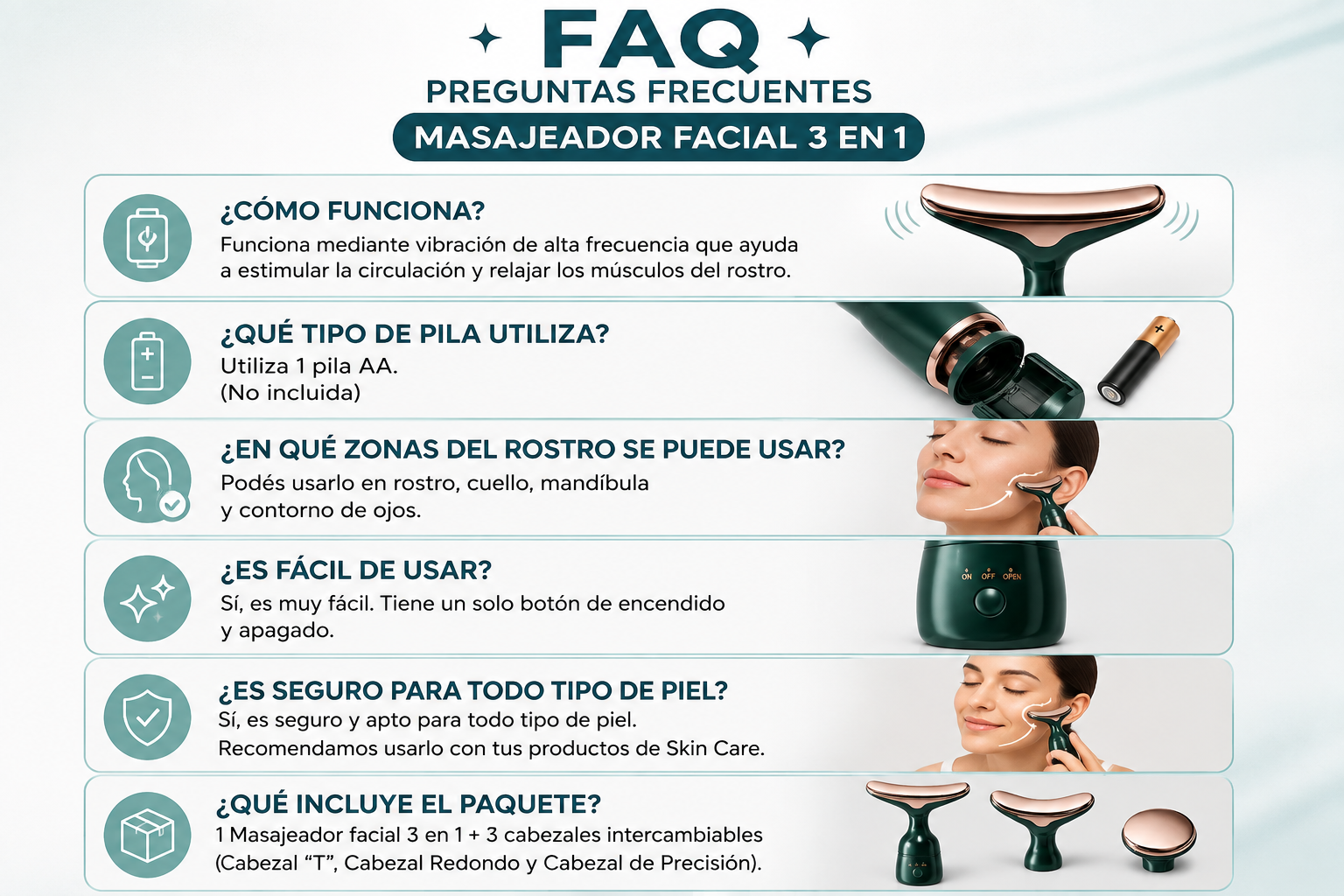 Preguntas frecuentes Masajeador Facial 3 en 1