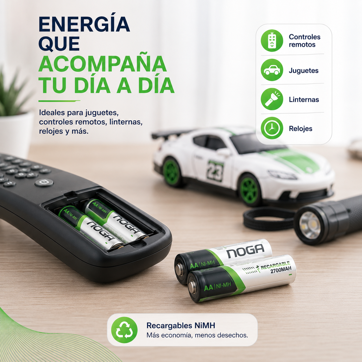 Pilas recargables Noga Power AA utilizadas en un dispositivo dom&eacute;stico