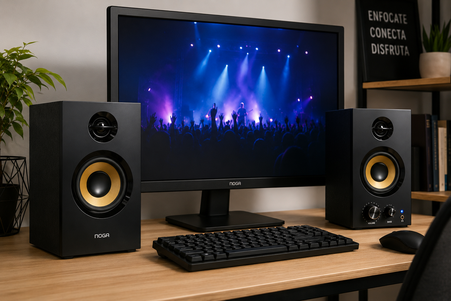 Parlantes Noga SPYDER instalados en un escritorio