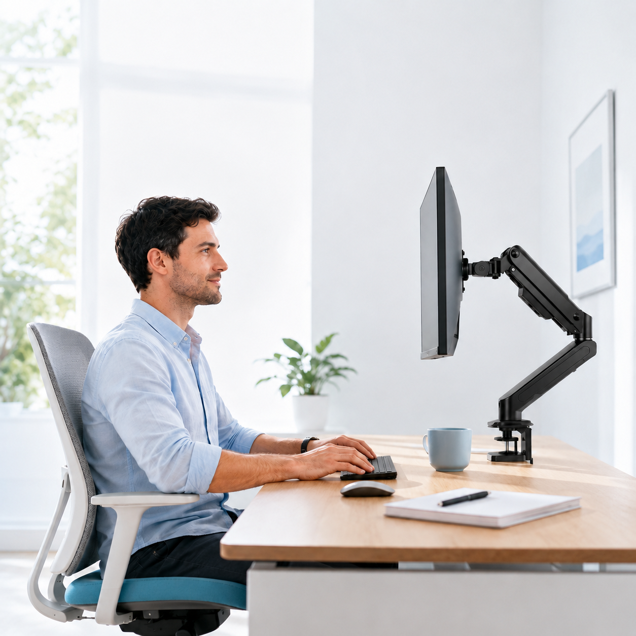 Soporte para monitor instalado en un escritorio