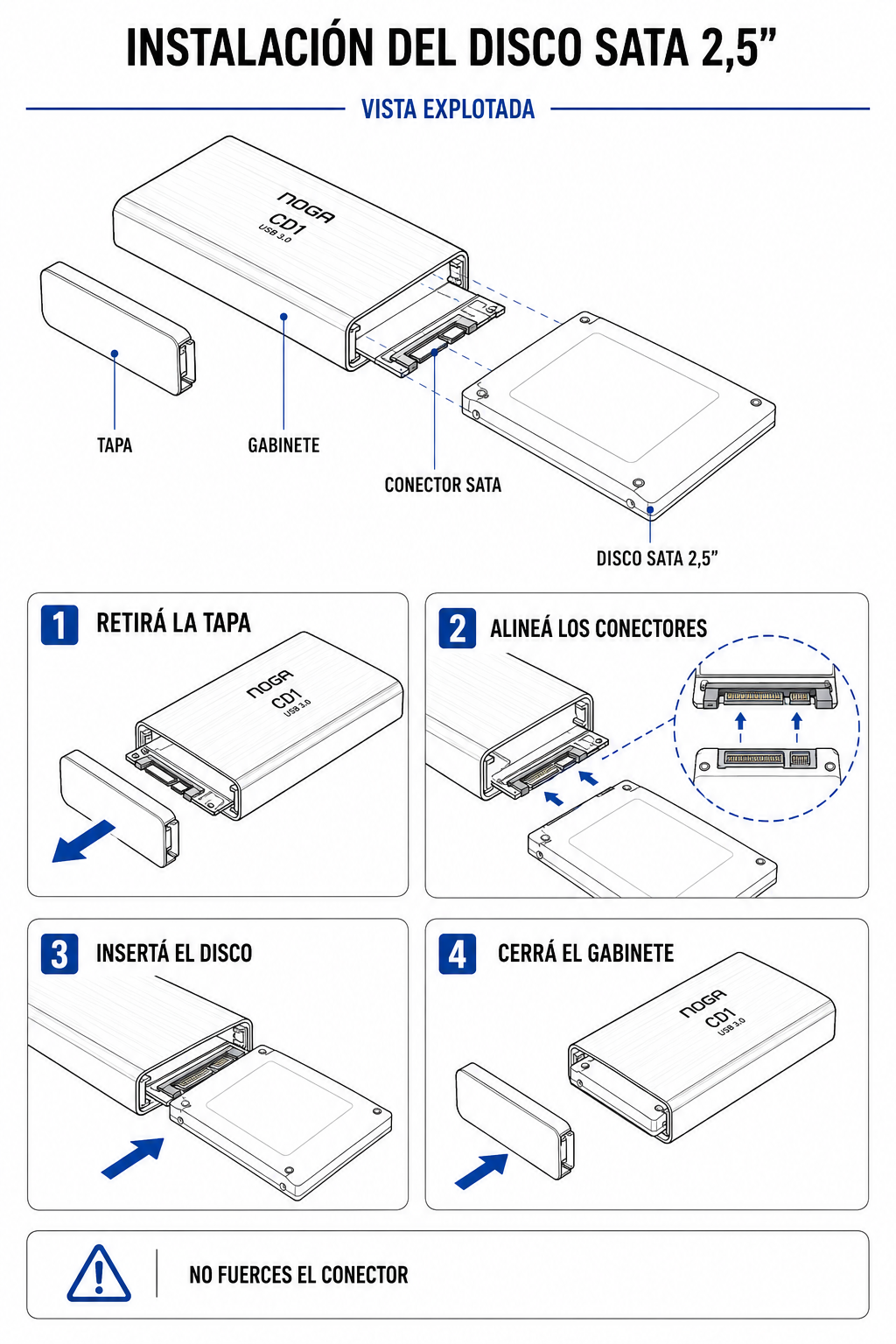 Instalaci&oacute;n de un disco SATA de 2,5 pulgadas en el carry Noga CD1