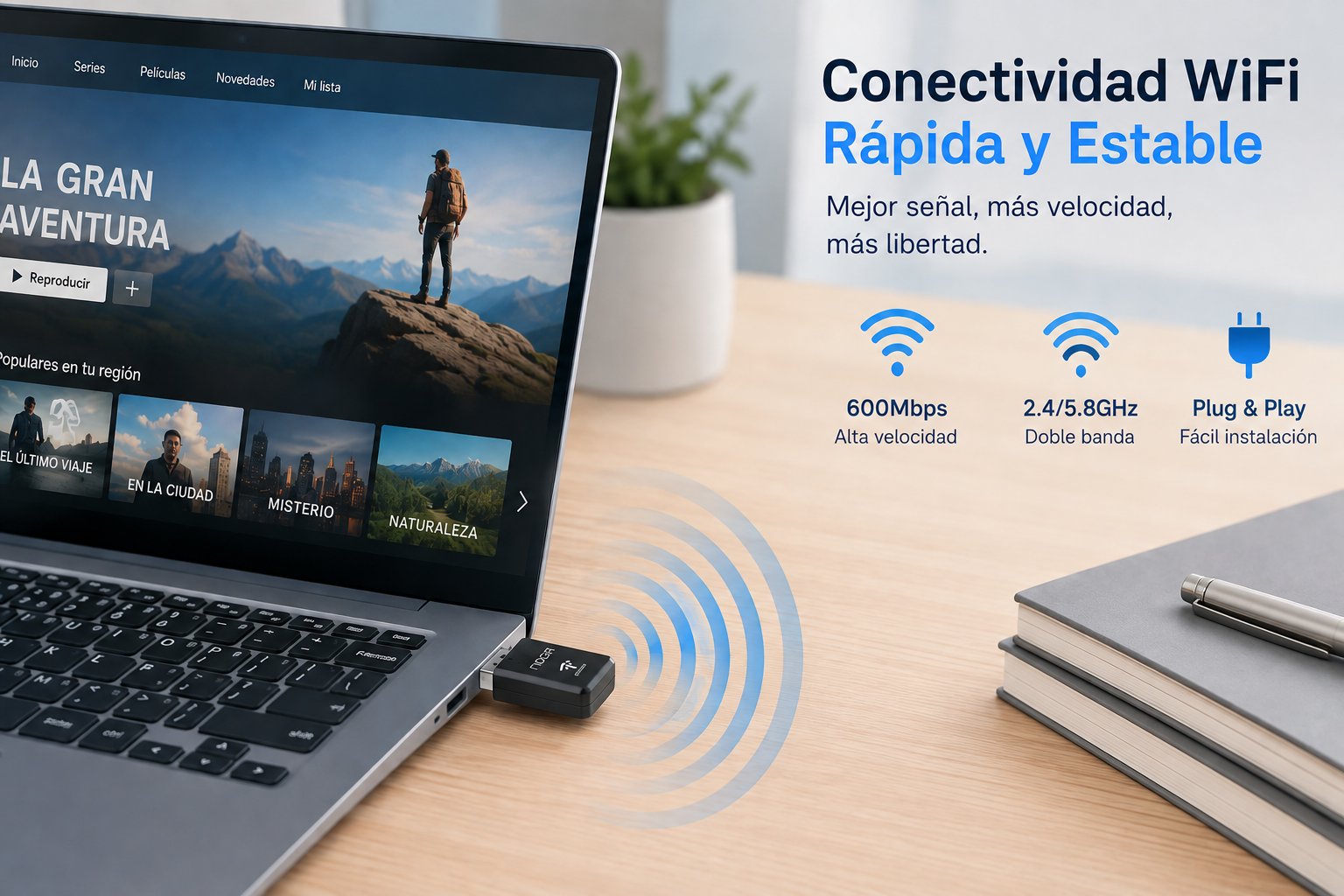 Adaptador WiFi TL-NG-UW04 conectado a una computadora