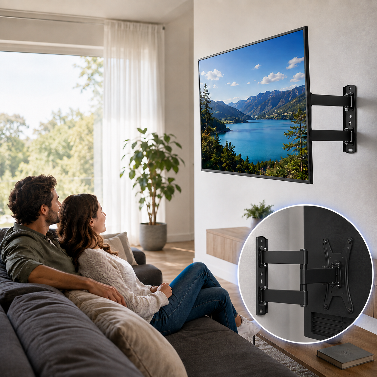 Soporte Noga instalado con televisor orientado