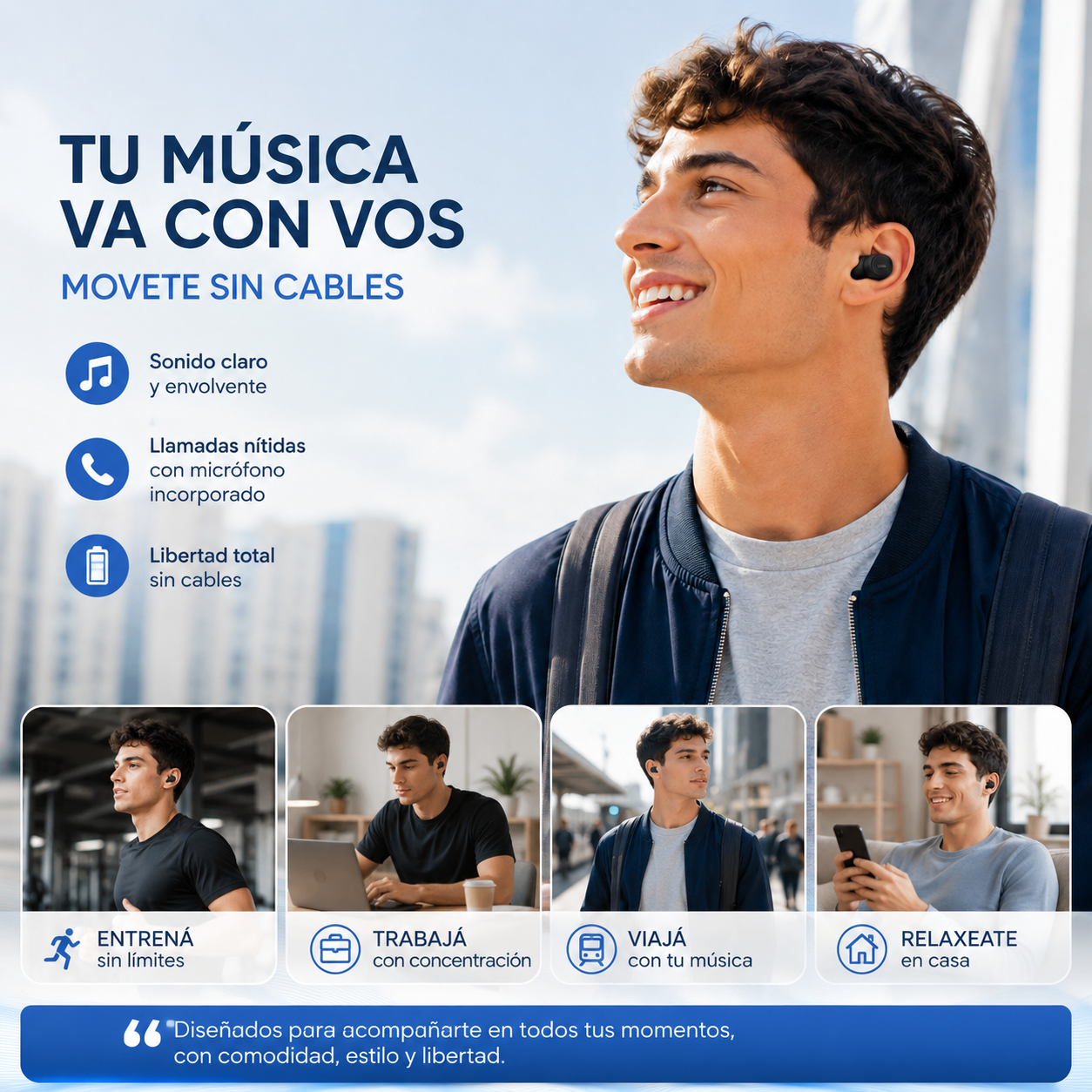 Persona usando auriculares inal&aacute;mbricos QCY T1C