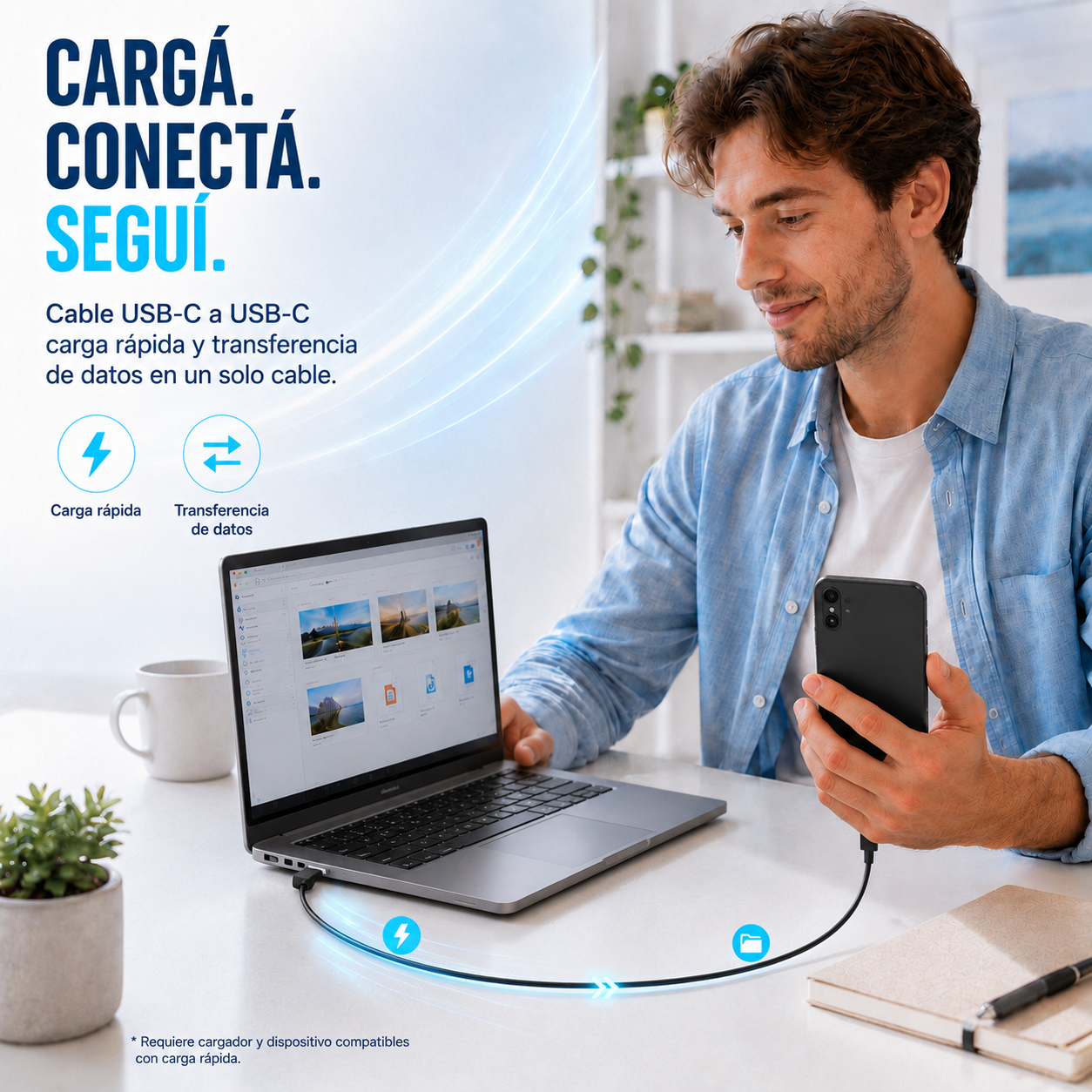Cable Noga USB-C1.8 conectado a un dispositivo