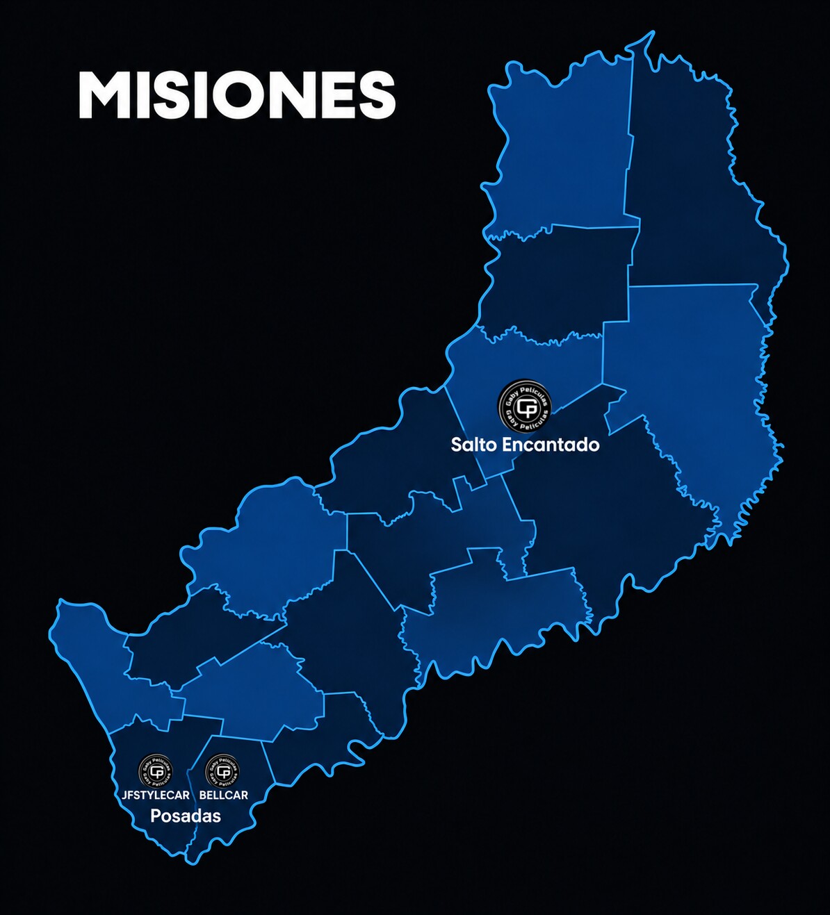 Mapa de Misiones con distribuidores de Gaby Polarizados