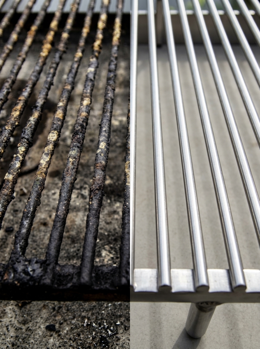 Parrilla dividida: mitad sucia y mitad limpia con el Cepillo El&eacute;ctrico Brenor