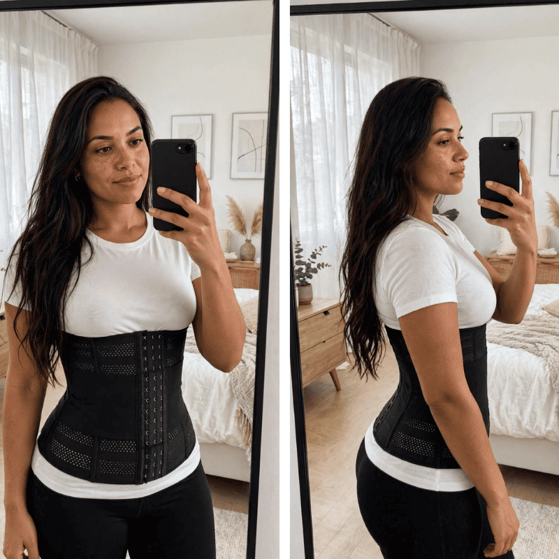 Compara&ccedil;&atilde;o do caimento com a Cinta Modeladora Bella Lux