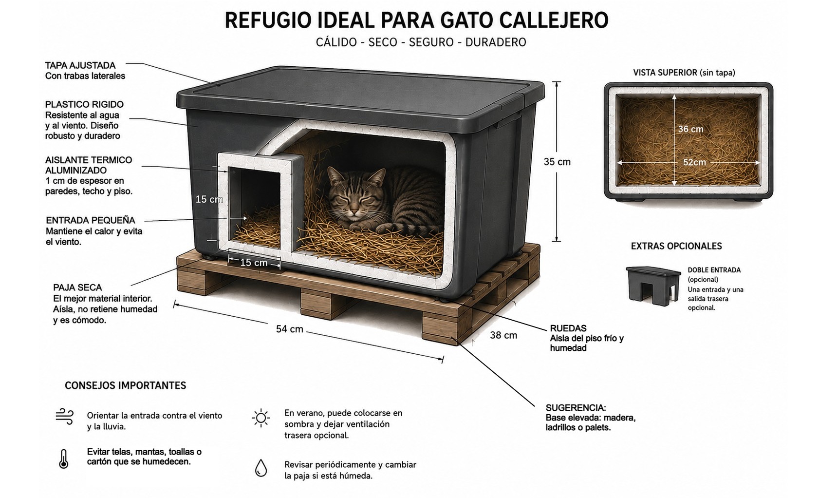 Características del refugio para gatos callejeros