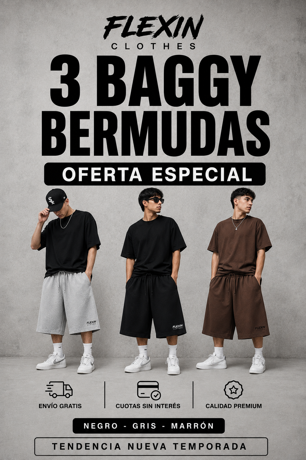 Modelos usando bermudas baggy Flexin Clothes