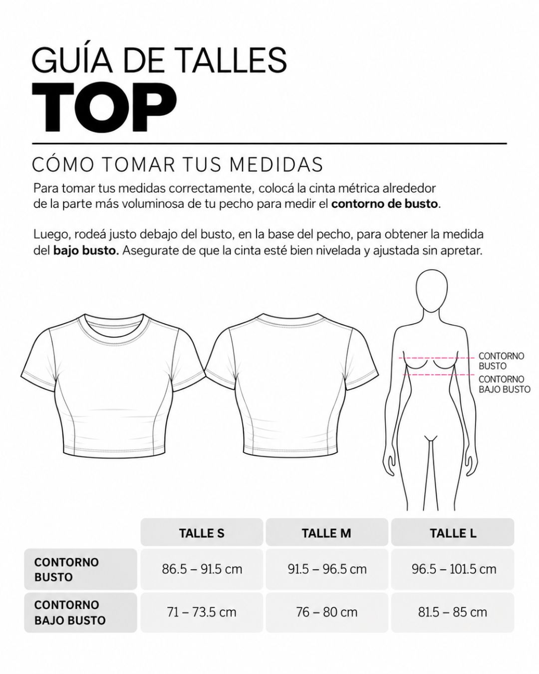 Gu&iacute;a de talles de la Remera Rose