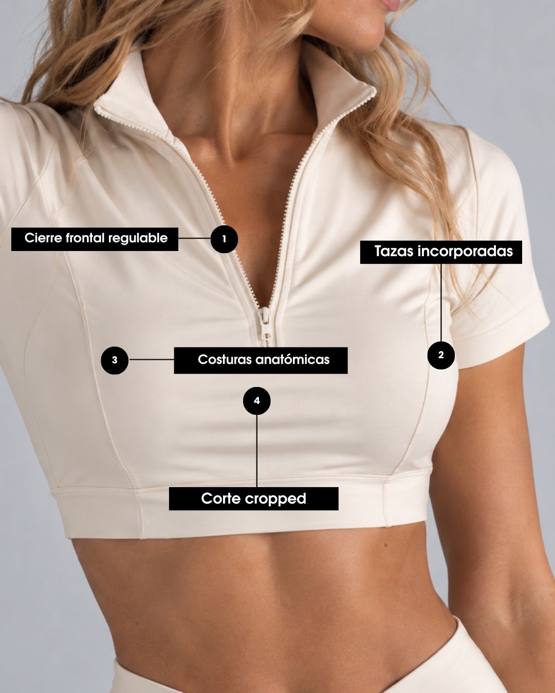 Top Zip con 4 detalles se&ntilde;alados