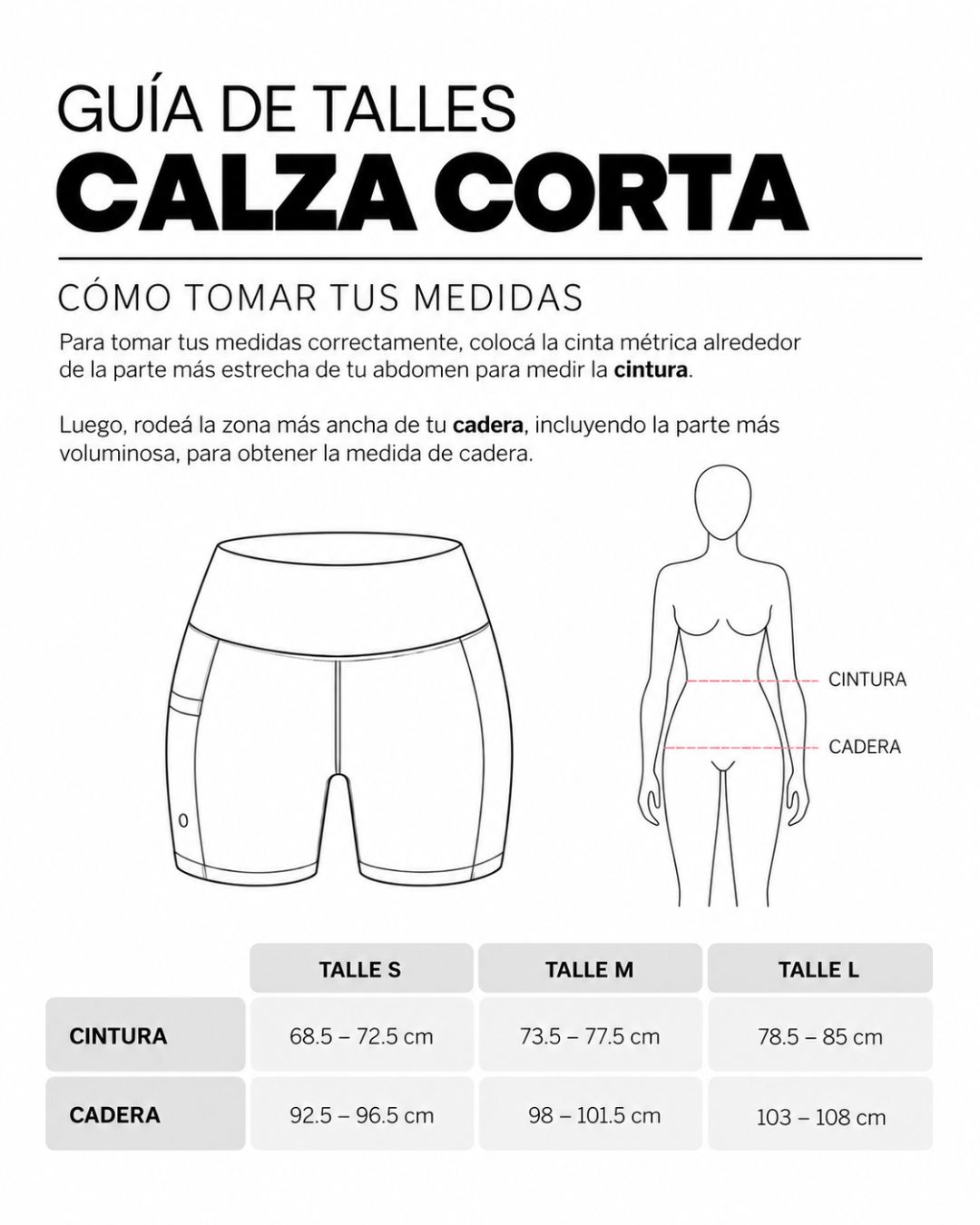 Guía de talles del Short Aura
