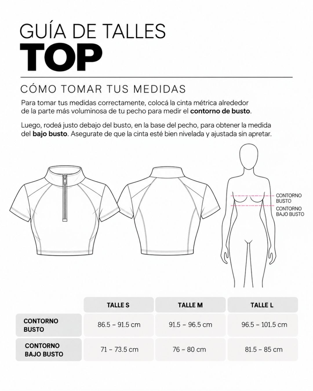 Guía de talles y cómo medirte del Top Zip