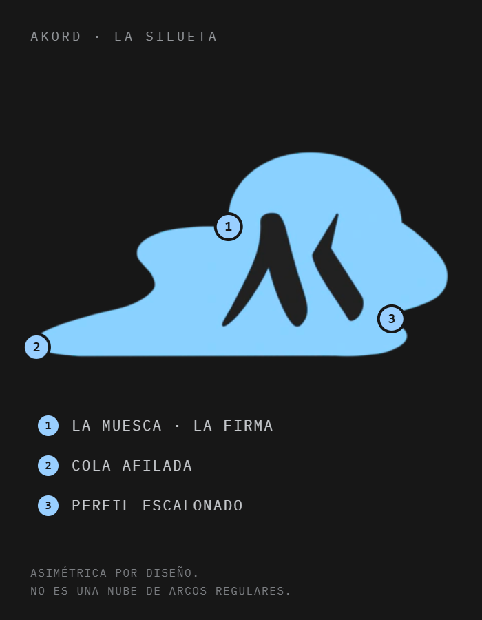 La silueta de la nube Akord: la muesca, la cola afilada y el perfil escalonado