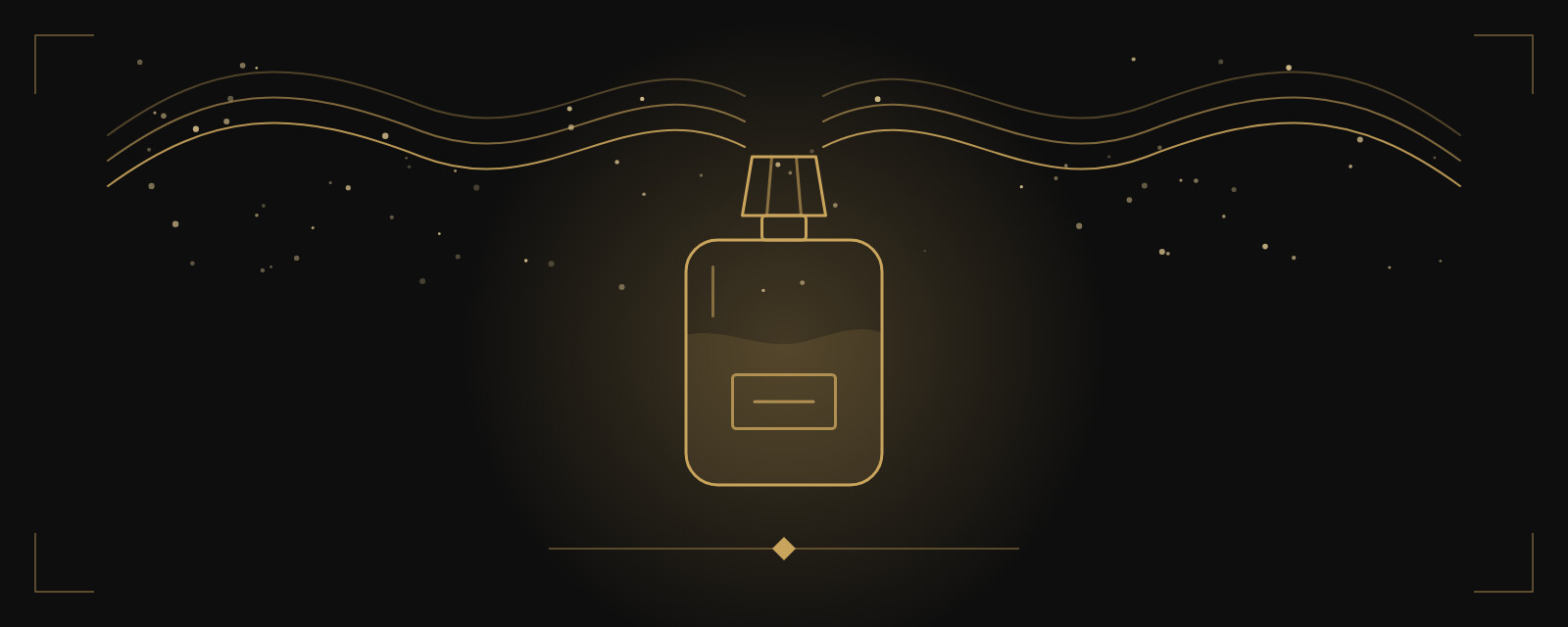 Frasco de perfume dorado con estelas de aroma — Perfumería.Ver