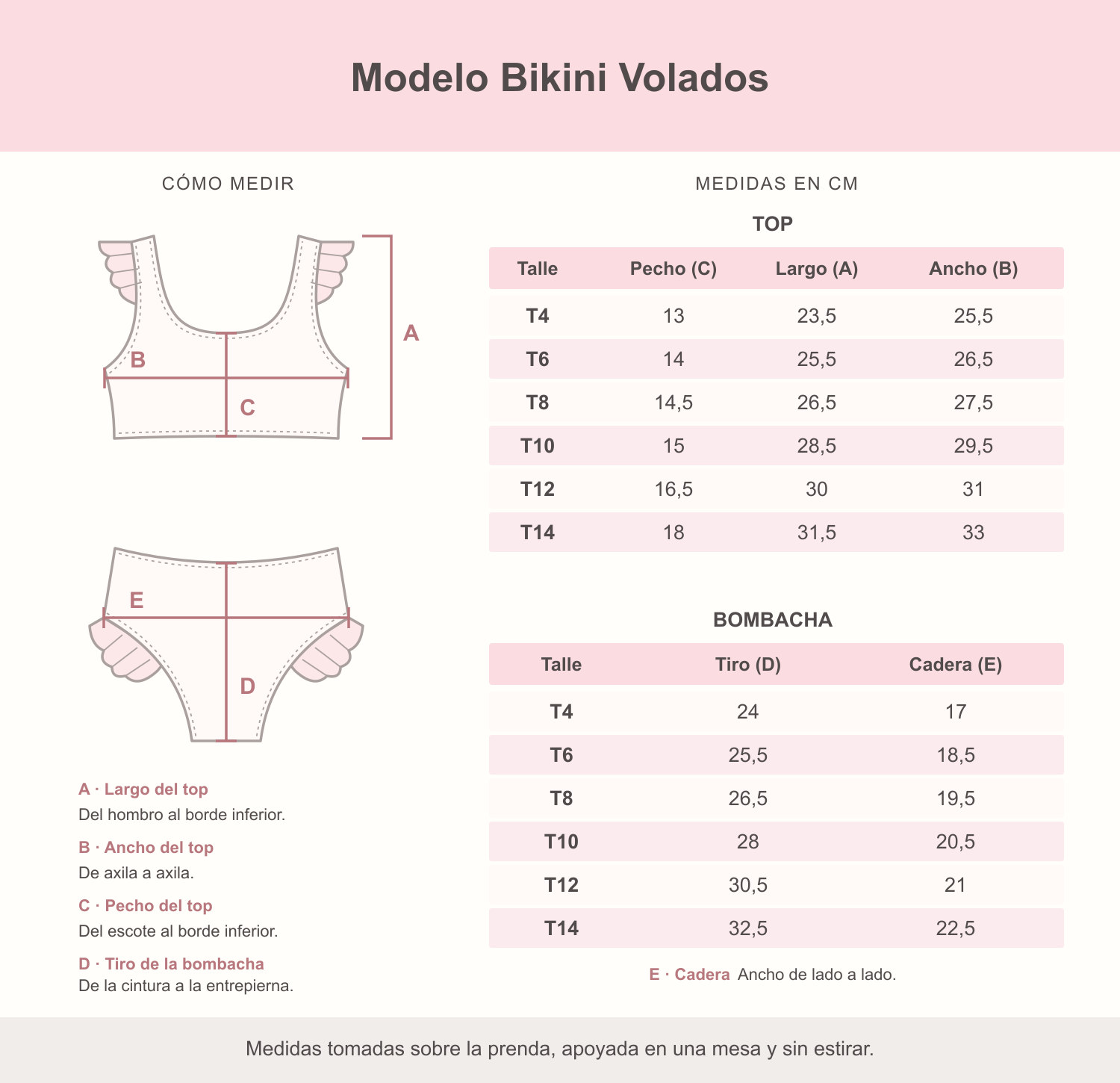 Tabla de talles Bikini Volados