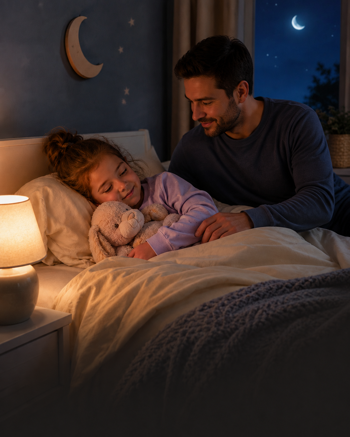 Niña descansando tranquilamente acompañada por su padre