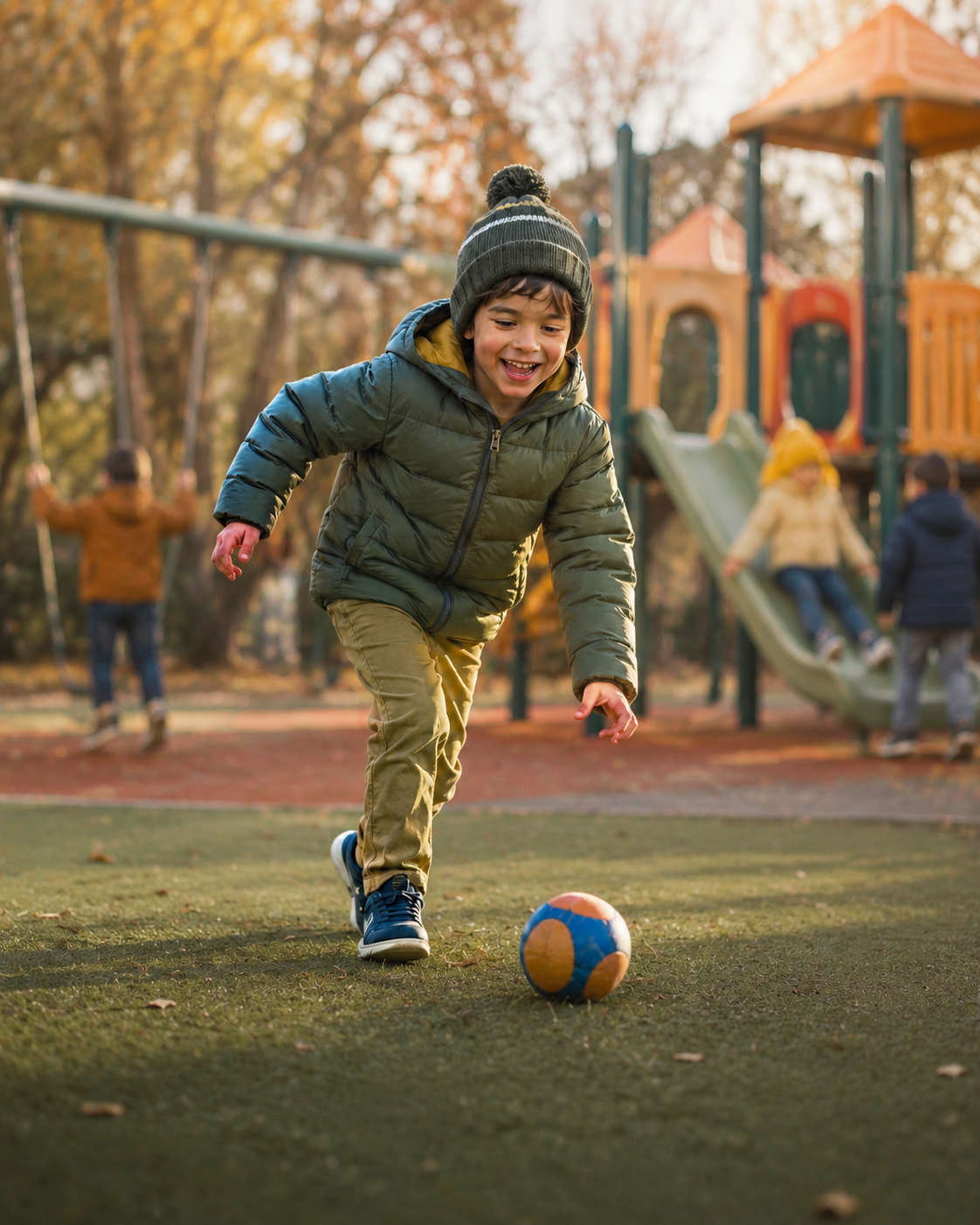 Niño jugando al aire libre con bienestar